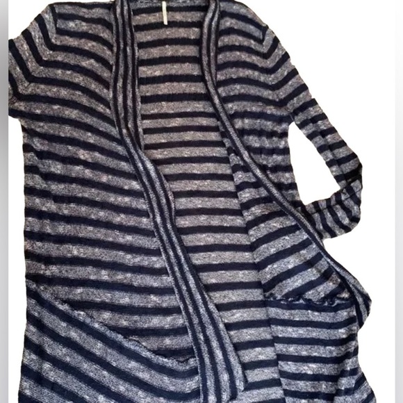 Free People Forget Me Knot Navy Striped Duster Cardigan - Picture 6 of 9